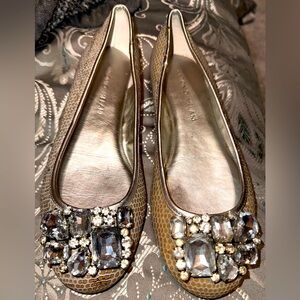 Antonio Melani caramel colored, with large rhinestones, flats